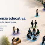 IlustraciĂłn de la comunidad educativa conectada, representando la convivencia educativa como tejido invisible de la escuela
